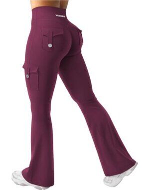 High-Waisted Flare Yoga Pants with Pockets Nylon Spandex Workout Leggings